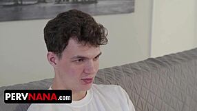 Mature step-nana's sensual massage practice on her step-son