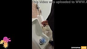 Public bathroom solo show in Vancouver with huge cum load