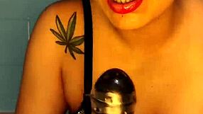 Blue's big dildo adventure and subsequent swallowing act
