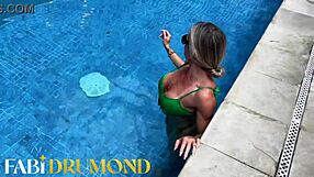Mature Brazilian MILF gets excited by cold pool water