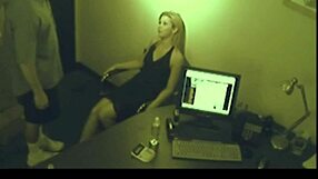 Young blonde gets a footjob and sucks cock at work