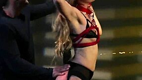 Submissive in leather bondage enjoys a messy blowjob and a sharp slap to the ass