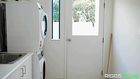 Muscular man seduces his wife and fucks her in the laundry room