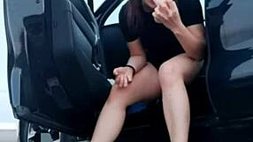Petite Russian teen masturbates hard on public highway exit