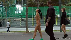 Public humiliation of a hot brunette with kinky sex