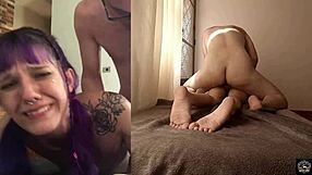 Submissive alternative woman cries while being pounded in anal sex with a bodybuilder's big cock