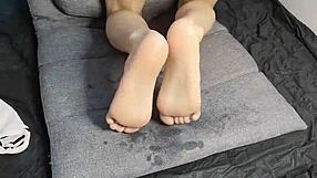 Skinny gay boy's feet fetish and big cock tease