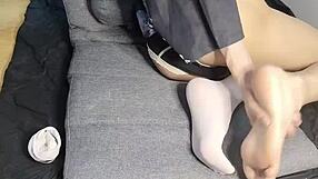 Skinny gay boy's feet fetish and big cock tease