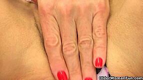British MILF Georgie enjoys solo play with a hairy dildo