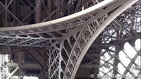 Public threesome near the Eiffel Tower in Paris, France