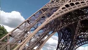 Public threesome near the Eiffel Tower in Paris, France