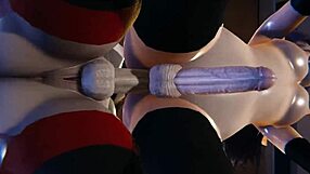 Futa MILF Violet gets creampied by Helen Parr in 3D porn