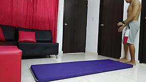 My stepsister watches me work out while I masturbate