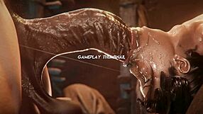 3D game of Lara Croft with a big dick monster cock