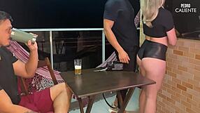 A blonde wife satisfies her desires with a well-endowed man while her husband watches