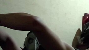 A skinny guy has sex with his emo wife on the stairs after eating a cucumber