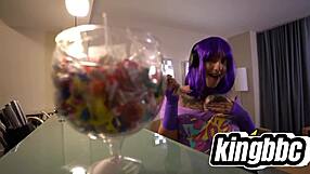 Big black dick Halloween trickery with buttplug and blowjob