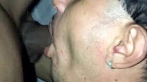 Big black cock gives a deepthroat creampie in public