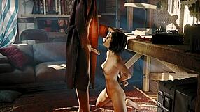 3D animated game with small boobed stepsister giving blow job