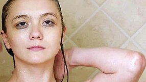 Steamy shower scene with a beautiful brunette model