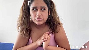 Chubby Latina gets messy with cum and swallows it all