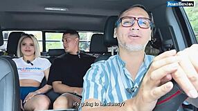 Petite blonde gets rough fucked by Colombian stallion in car