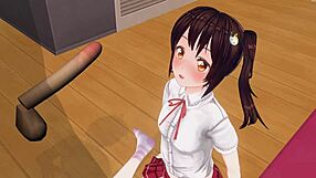 Young anime Imoto has her ass fucked while giving a handjob in this uncensored scene