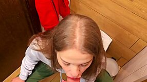 Affair with a beautiful wife in a restaurant bathroom