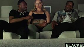 Anna Claire, a small gym enthusiast, has a threesome with two black men with big cocks