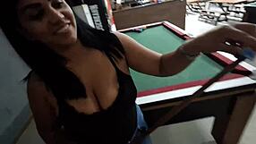 A woman who enjoys playing Sinuca loses the game and gets cum on her face and in her vagina