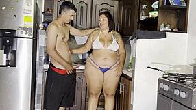 Natural tits bouncing while being fucked in kitchen